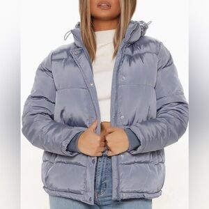 Fashion Nova Blue Speak My Mind Puffer Jacket - Medium